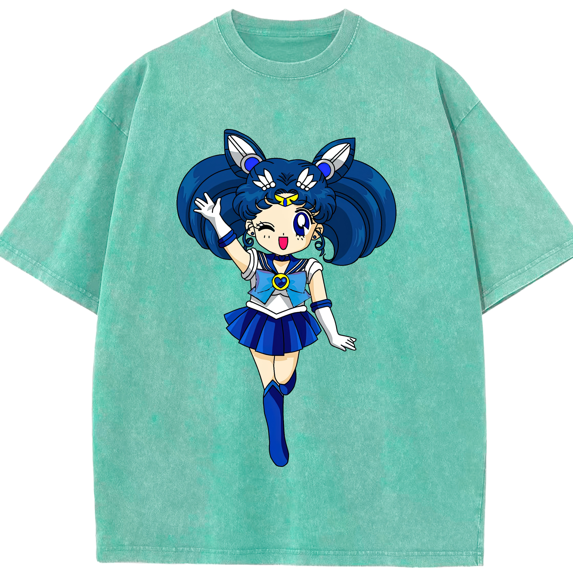 （画像用） 美少女戦士セーラームーン 水野 亜美 みずの あみ Sailor Moon Mizuno Ami 綿100% ヴィンテージ風 半袖Tシャツ（フロントプリント）